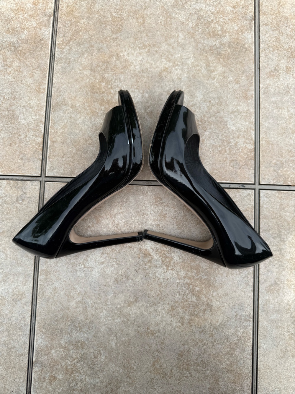 Miu Miu Black Patent Peep-Toe Stiletto Pumps - Picture 10 of 16